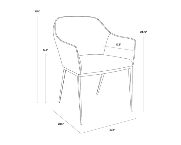 Sunpan STANIS Armchair - Modern White Faux Leather Dining Chair with Polished Steel Legs for Comfort 13026