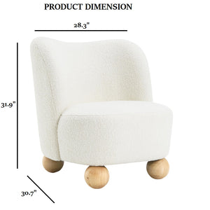 English Elm 1Pc Accent Chair In White Boucle - Curved Back, Wide Seat & Ball Feet For Modern Living Spaces B2741P401987
