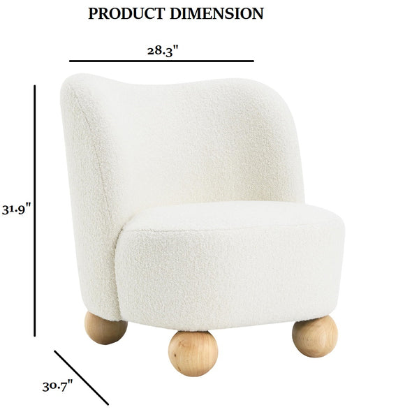 English Elm 1Pc Accent Chair In White Boucle - Curved Back, Wide Seat & Ball Feet For Modern Living Spaces B2741P401987