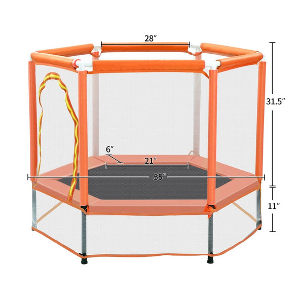 English Elm 55'' Kids Trampoline with Galvanized Steel Frame Foam Padded Enclosure and Ocean Balls Orange MX314556AAG