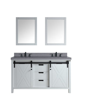 English Elm White Double Bath Vanity Set With Grey Quartz Top, Faucets, And Matching 24" Mirrors For Elegant Style B2731S01069-GIGA