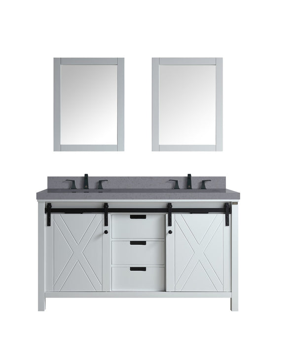 English Elm White Double Bath Vanity Set With Grey Quartz Top, Faucets, And Matching 24" Mirrors For Elegant Style B2731S01069-GIGA