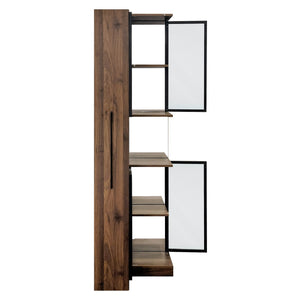 English Elm 70" Modern Glass Door Display Cabinet with LED Adjustable Lighting, 5-Tier Pull-Out Shelves for Versatile Storage and Display W331S00196