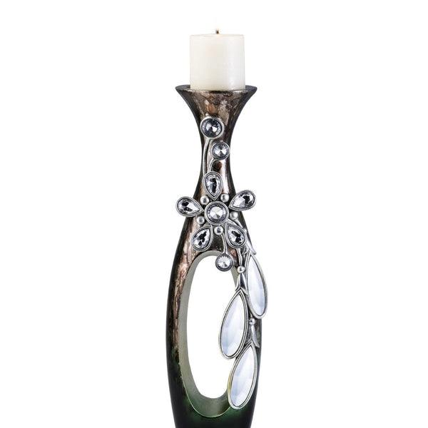 English Elm 16" Polyresin Candleholder with Crystal Glass Accents Formal Decor for Dining Mantels B072116542