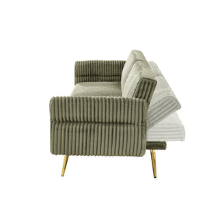 English Elm 79 Corduroy Sofa Bed Foldable Double Convertible Sleeper with Folding Armrests for Compact Living Rooms Green W2290P250574