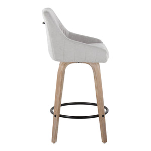 English Elm Hannah 26" Transitional Counter Stool Set of 2 with Swivel, Padded Upholstery, Whitewash Wood Legs and Round Black Metal Footrest Grey B202S00325