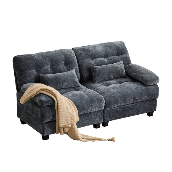 English Elm 67" Loveseat with 4-Position Recline, Plush Chenille Upholstery, 350lb/Seat Capacity, 2 Pillows, Easy Setup Blue W2606P359225