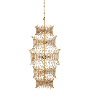 Currey & Company Marquise Oval Gold Chandelier - Elegant Mid-century Design With Leaf Motifs And Dimmable Lighting Gold Glass ,Wrought Iron 9000-1288-currey-company