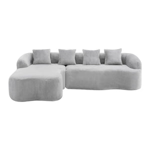 English Elm Full L-Shape Sectional Sofa with Curved Chaise, Modular Chenille Couch, High-Density Comfort for Apartment Living Grey W3612S00005
