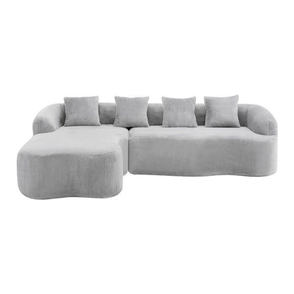 English Elm Full L-Shape Sectional Sofa with Curved Chaise, Modular Chenille Couch, High-Density Comfort for Apartment Living Grey W3612S00005