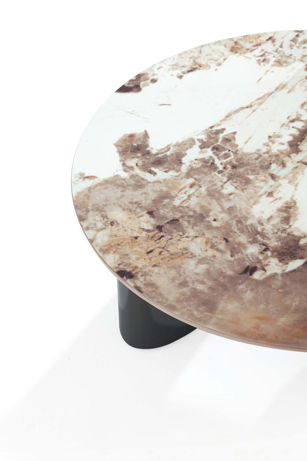 English Elm Laurel Sintered Stone Coffee Table in Black - 31.5" Round Top, Stainless Steel Base, Contemporary Design B365S00059