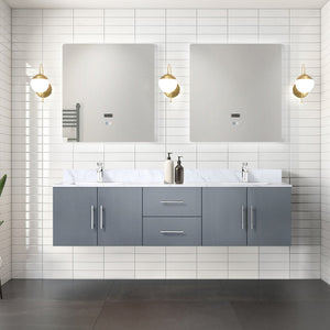 English Elm Dark Grey Double Bath Vanity 72 in with Carrara Marble Top, Chrome Faucet, 30in LED Mirrors, Durable Finish B2731S01045