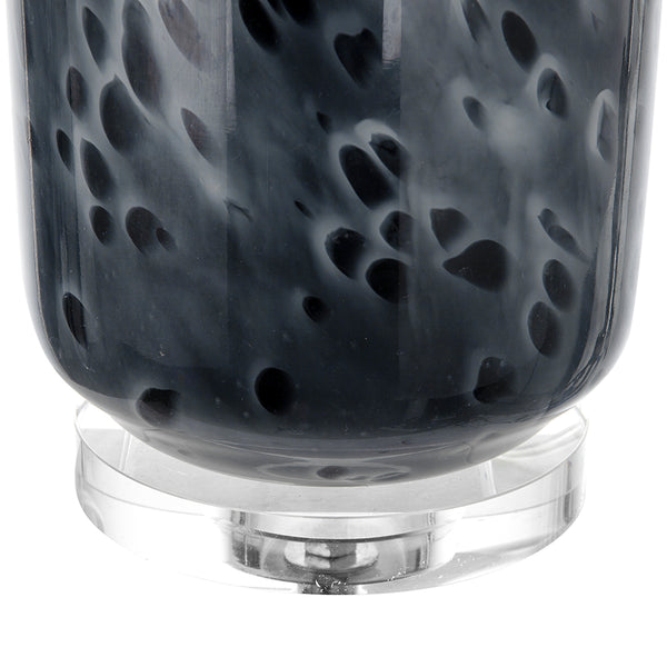 English Elm D16.9''xH28'' Ellis Glass Table Lamp — Coastal Blue Glass Base with Linen Shade for Modern Seaside Style W2078P324077