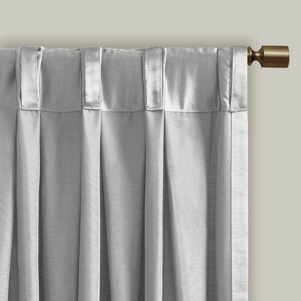 JLA Home Croscill Classics - Pleat Avignon Satin Curtain Panel with Tieback — Vintage Silk-Like Sheen, Box Pleat Elegance for Rooms Silver CCL40-0050