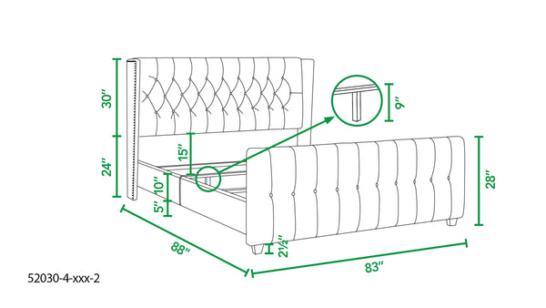 English Elm Jennifer Taylor Home - David Tufted Wingback King Bed with Dark Charcoal Velvet, Nailhead Trim, Solid Hardwood Frame, Luxurious Support B2719P245935