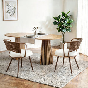 English Elm Solid Wood Extendable Dining Table and Rattan Wicker Chair Set for Farmhouse Kitchen Dark Brown,Natural W3590S00013