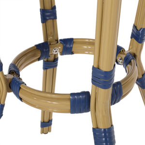 English Elm Christopher Knight Home® - FRENCH Bistro Table with Rattan Weave and Rust-Resistant Aluminum Frame, Parisian Outdoor Charm White+Blue 71421.00NBLU