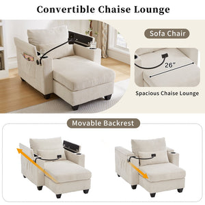 English Elm Convertible Chaise Lounge Sofa Bed With Usb Ports, Cup Holders & Storage For Stylish Comfort N719S002021A