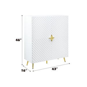 English Elm Gaines White High Gloss Accent Cabinet with Wave Design, Metal Legs, 4 Doors & Adjustable Shelves B2726P251796