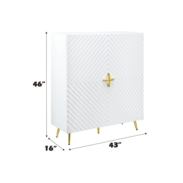 English Elm Gaines White High Gloss Accent Cabinet with Wave Design, Metal Legs, 4 Doors & Adjustable Shelves B2726P251796