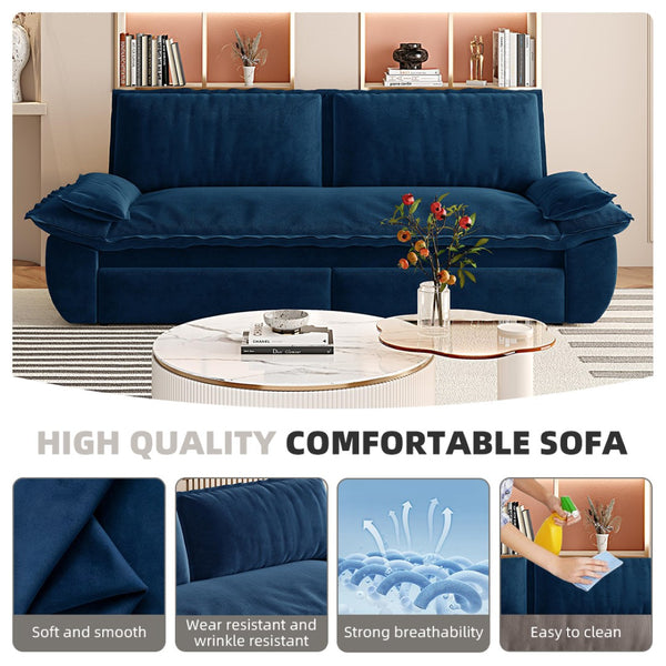 English Elm 73.2" Queen Sleeper Sofa Convertible Corduroy Loveseat for Guest Room or Living Space Blue W1885S00332