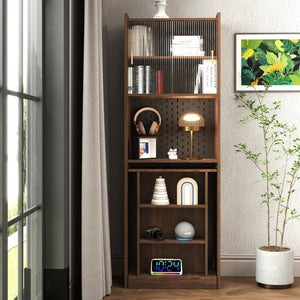 English Elm Folding Wall-Mount Desk with Shelves and Pegboard, Space-Saving Foldable Workstation for Small Rooms W331S00199