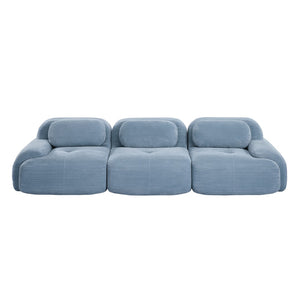 English Elm 3-seat Modular Corduroy Sectional Sofa Ergonomic Curved Design for Living Rooms Blue W714S01248