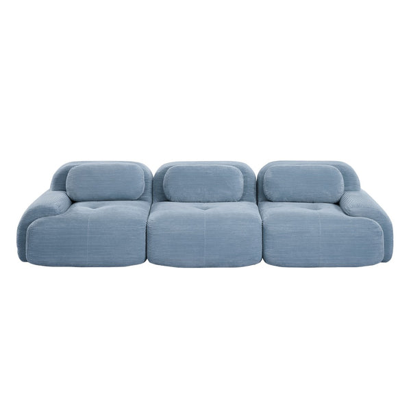 English Elm 3-seat Modular Corduroy Sectional Sofa Ergonomic Curved Design for Living Rooms Blue W714S01248