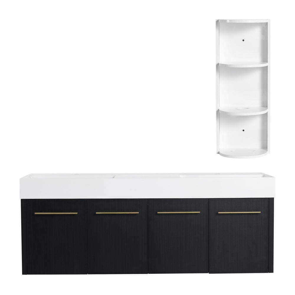 English Elm 60 Inch Wall-Mounted Bathroom Vanity With Double Resin Sink & Stylish Storage Rack, Easy Assembly W999S00372