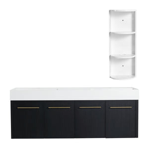 English Elm 60 Inch Wall-Mounted Bathroom Vanity With Double Resin Sink & Stylish Storage Rack, Easy Assembly W999S00372