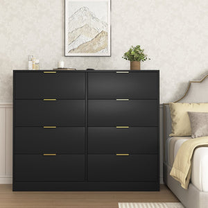 English Elm 8 Drawer Tall Chest Slim Particleboard Build Smooth Gliding Storage for Bedroom Closet Black W409S00027