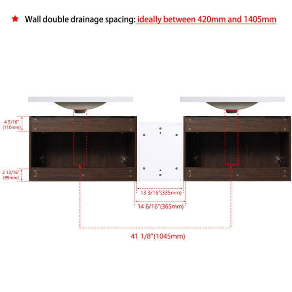 English Elm 72 Inch Wall Mounted Vanity with Resin Sink, Soft-Close Doors, Ample Storage Shelves, Durable Eco Plywood Finish California Walnut W999S00189