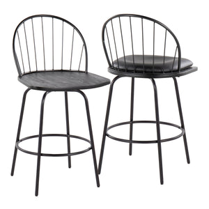 English Elm Riley Farmhouse 26" Fixed-Height Counter Stool with 360° Swivel, Faux Leather Seat & Metal Footrest (Set of 2) Black B202S00371
