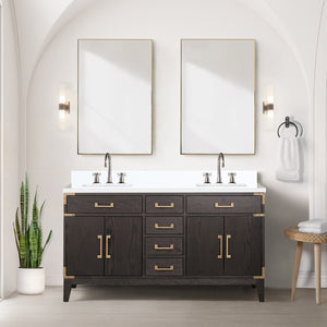 English Elm Brown Oak Double Bath Vanity With White Quartz Top, Chrome Faucet, Ample Storage & Soft-Close Hardware B2731P259850
