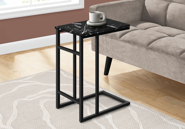 English Elm Accent Table, C-Shaped Snack & Side Table With Faux Black Marble Top And Sturdy Metal Frame, Modern Design B2710P218974