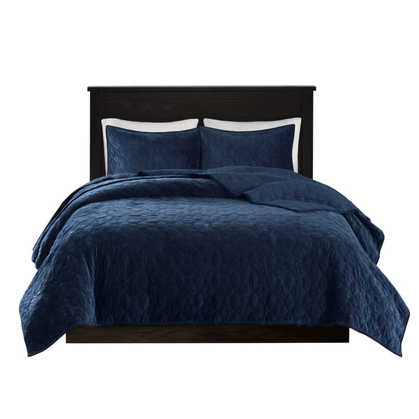 English Elm 3 Madison Park Harper Velvet Quilt Set King/Cal King Soft Geometric Quilted Texture Antimicrobial Finish Navy 17.72 L x 16.14 W x 8.27 H B03597472
