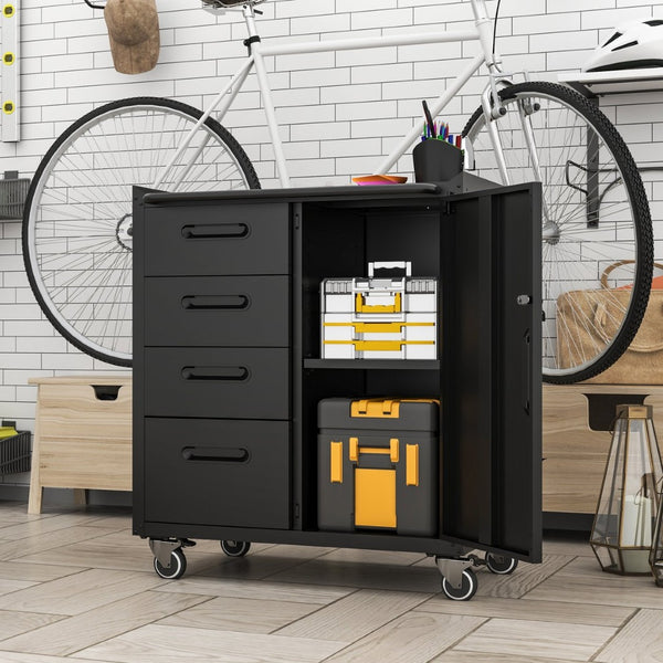 English Elm Sturdy Rolling Steel Tool Cabinet with Locking Drawers for Garage Workshop Use T2398P223007