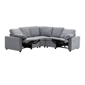 English Elm 89" Power Recliner Sectional Sofa with USB Ports, Storage Drawers, Linen Upholstery, Theater Comfort Gray N719S001590E