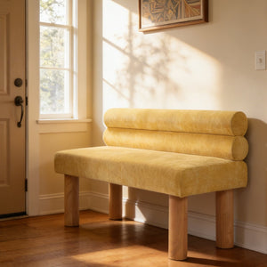 English Elm Upholstered Dining and Entryway Bench with Rubberwood Legs Padded Seat 300 Lb Capacity Natural,Yellow N779P371712Y