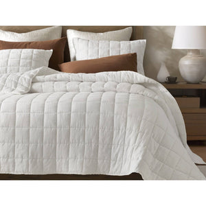 English Elm 3-piece French Linen Quilt Set King Garment Washed Box Stitch Breathable Bedding White B035P408296