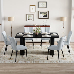 English Elm Table Set: Modern Black Wood Dining Table With 6 Light Gray Pu Chairs For Stylish, Comfortable Meals W1151S04313-GIGA