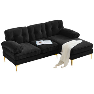 English Elm 82.6" Modern Velvet Sectional Sofa L-Shaped 3-Seater with Removable Cushions, Sturdy Plywood Frame Black N719S000980B