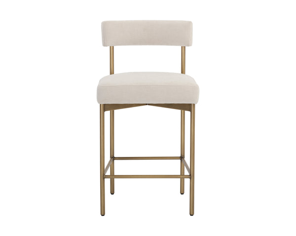 Sunpan Seneca Counter Stool - Modern Open Back Design with Stylish Steel Frame for Contemporary Spaces Antique Brass / Danny Ivory