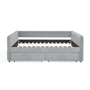 English Elm Daybed With Trundle - Stylish Upholstered Queen Sofa Bed In Grey Boucle With Storage Drawers W1413S00073