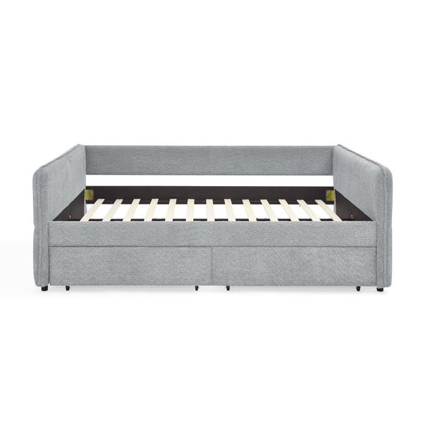 English Elm Daybed With Trundle - Stylish Upholstered Queen Sofa Bed In Grey Boucle With Storage Drawers W1413S00073