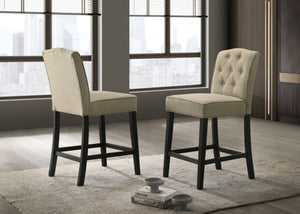 English Elm Jacopo Beige Upholstered Counter Chairs Set of 2 with Rubberwood Legs and Footrest B2749P413306
