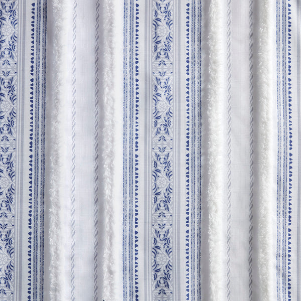 JLA Home Madison Park - Poly Veronica Navy Printed Curtain Panel with Tufted Stripe, Shu Velveteen Trim & Microfiber Lining for Light Filtering, Privacy and Insulation 95 L x 50 W x 0.13H MP40-8463
