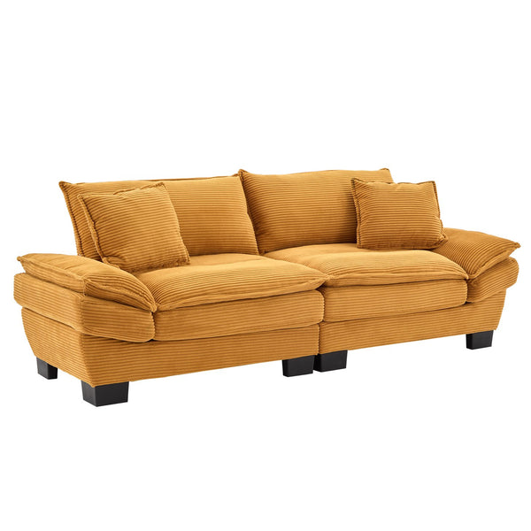 English Elm Corduroy Stylish Sleeper Sofa Loveseat with Dual-Layer Cushions & Two Support Pillows, Sturdy Frame Yellow W676P184141