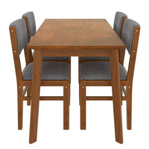 English Elm 5-Piece Counter Height Dining Set with Faux Marble Top and Upholstered Seats, Mid-Century Pub Charm Brown+Gray N752S000017D