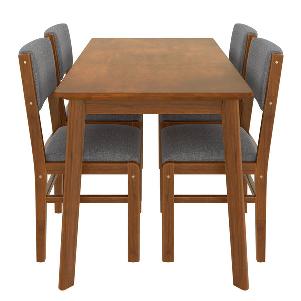 English Elm 5-Piece Counter Height Dining Set with Faux Marble Top and Upholstered Seats, Mid-Century Pub Charm Brown+Gray N752S000017D